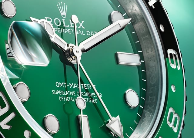 Detail, Zifferblatt, grün, Rolex GMT-Master II Pepsi