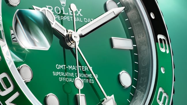 Detail, Zifferblatt, grün, Rolex GMT-Master II Pepsi
