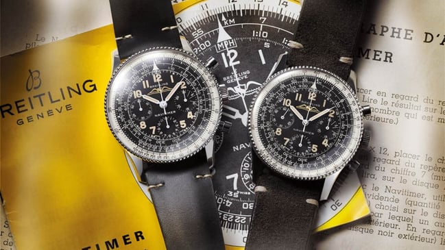 Breitling: Navitimer Ref. 806 1959 Re-Edition (links) mit dem Kaliber B09 und das historische Vorbild Navitimer Ref. 806 von 1959