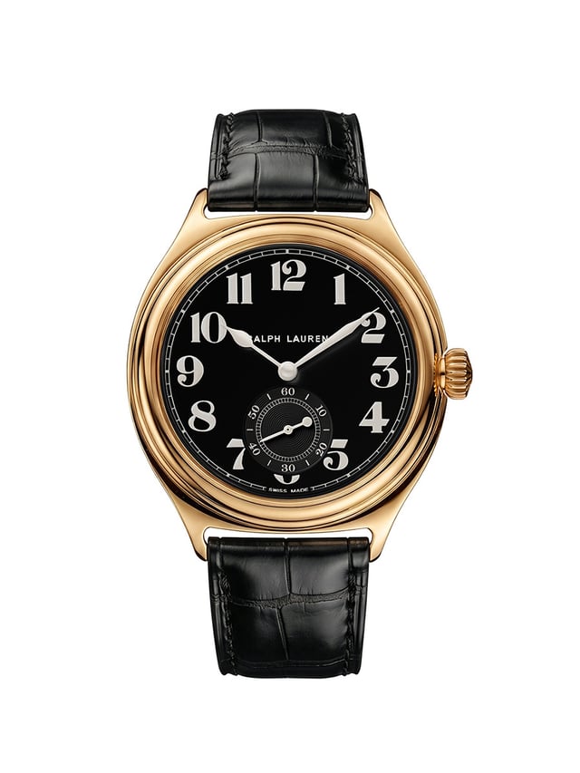 Ralph Lauren Vintage '67: Frontansicht Uhr in Gelbgold mit schwarzem Zifferblatt