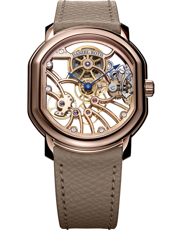 Daniel Roth – Extra Plat Rose Gold Skeleton, skelettierte Luxusuhr aus Gold mit Handaufzugskaliber und Lederband