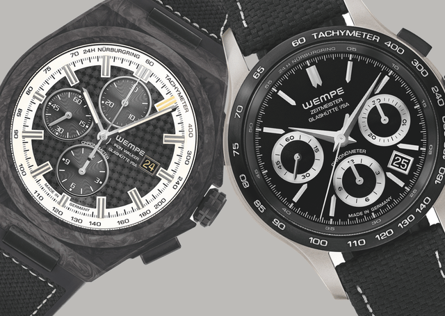 Der Wempe Iron Walker Chrono XL Carbon Model 24h Nürburgring Edition und der Zeitmeister Chrono 42 von vorne