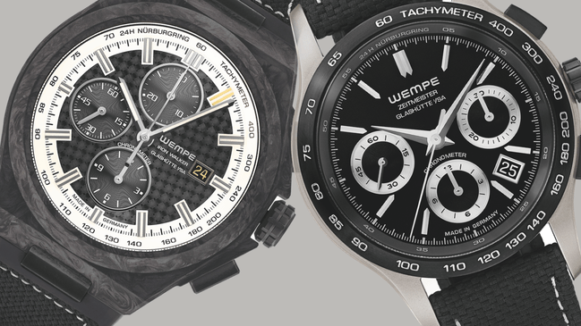 Der Wempe Iron Walker Chrono XL Carbon Model 24h Nürburgring Edition und der Zeitmeister Chrono 42 von vorne