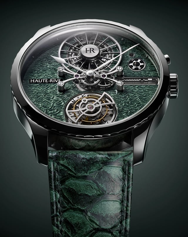 Haute-Rive Honoris „Lagoverde“, Armbanduhr mit sichtbarer Mechanik und Lederband