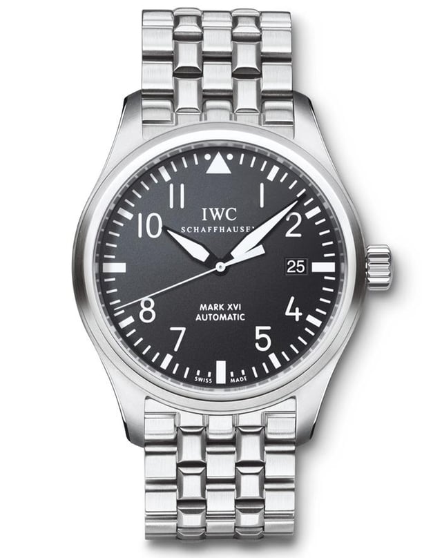 IWC Pilot’s Watch Mark XVI, Fliegeruhr mit Metallband und schwarzem Zifferblatt
