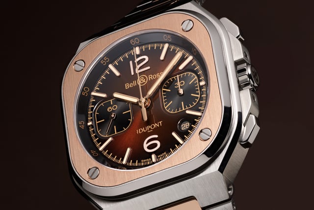 Nahaufnahme der Bell & Ross BR-05 CHRONO S.T DUPONT, Zifferblatt