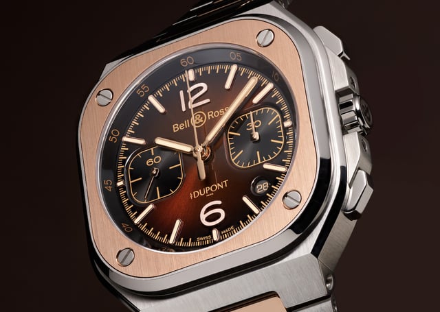Nahaufnahme der Bell & Ross BR-05 CHRONO S.T DUPONT, Zifferblatt