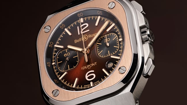 Nahaufnahme der Bell & Ross BR-05 CHRONO S.T DUPONT, Zifferblatt