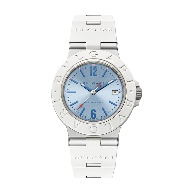 Bulgari Bulgari Aluminium, Referenz 104309, weiße Uhr mit blauem Zifferblatt