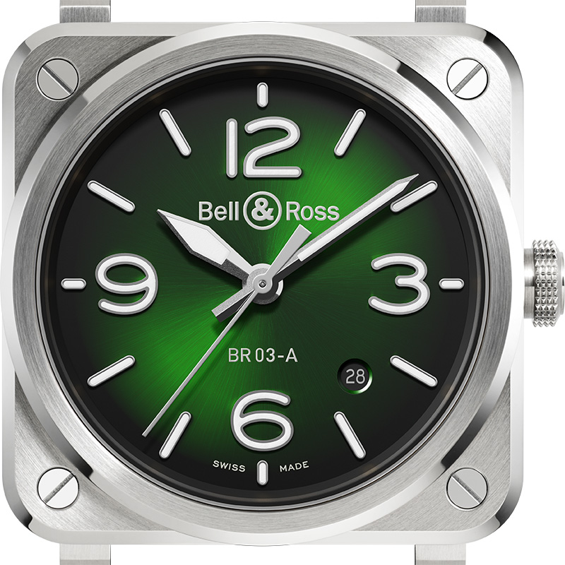 Bell & Ross: BR-03 Green Steel, Zifferblatt