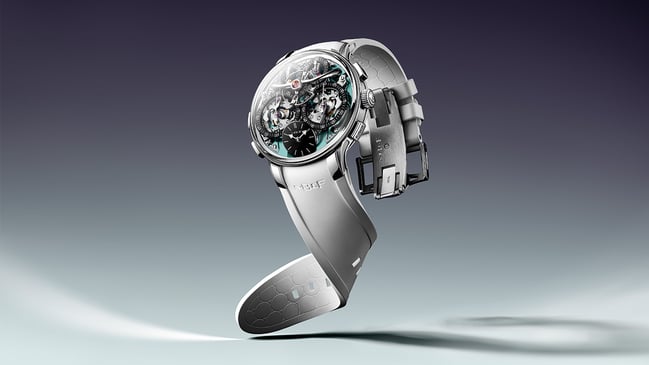 MB&F Legacy Machine Sequential Flyback Evo Titan-Edition mit Aquamarin-Zifferblatt