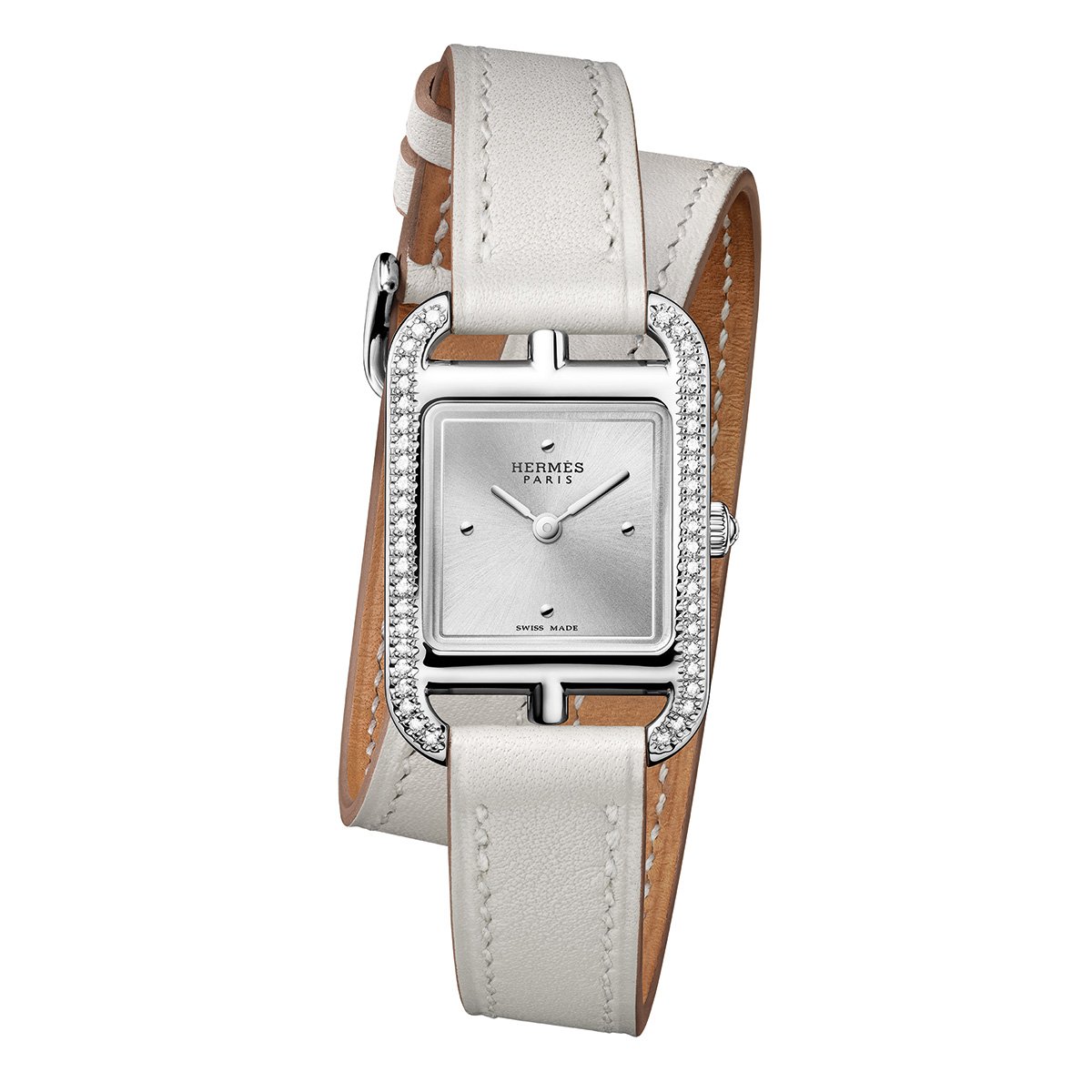 Hermès Cape Cod, Edelstahl-Uhr mit Edelsteinbesatz