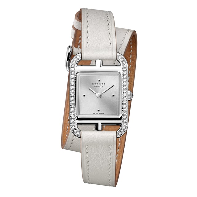 Hermès Cape Cod, Edelstahl-Uhr mit Edelsteinbesatz