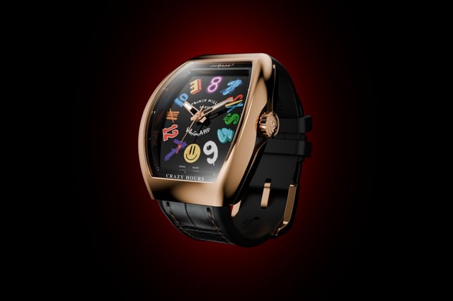 Seitenansicht, Zifferblatt, Armband der Vanguard Crazy Hours Jisbar von Franck Muller