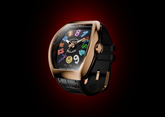 Seitenansicht, Zifferblatt, Armband der Vanguard Crazy Hours Jisbar von Franck Muller