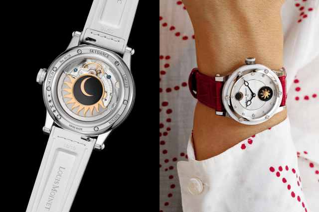 Die Rückseite der Louis Moinet Skydance, Arm, Handgelenk-Ansicht der mit rotem Armband