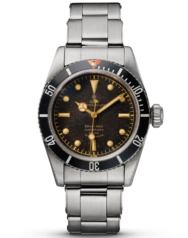 Tudor Submariner, Taucheruhr mit Automatikwerk und verfärbter Leuchtmasse