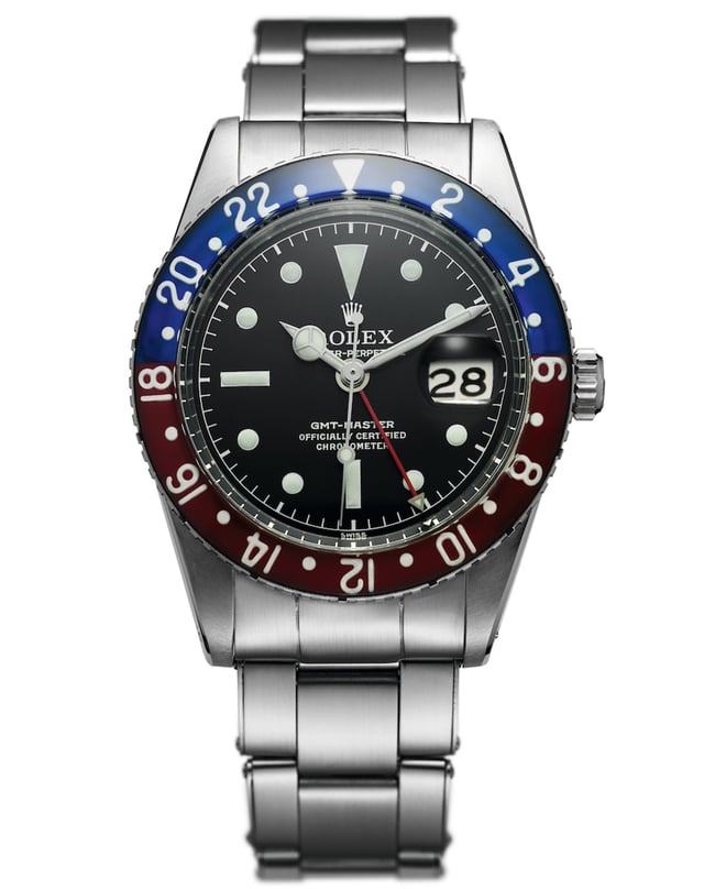 Erste GMT-Master von Rolex, Luxussportuhr aus Edelstahl mit mechanischem Werk