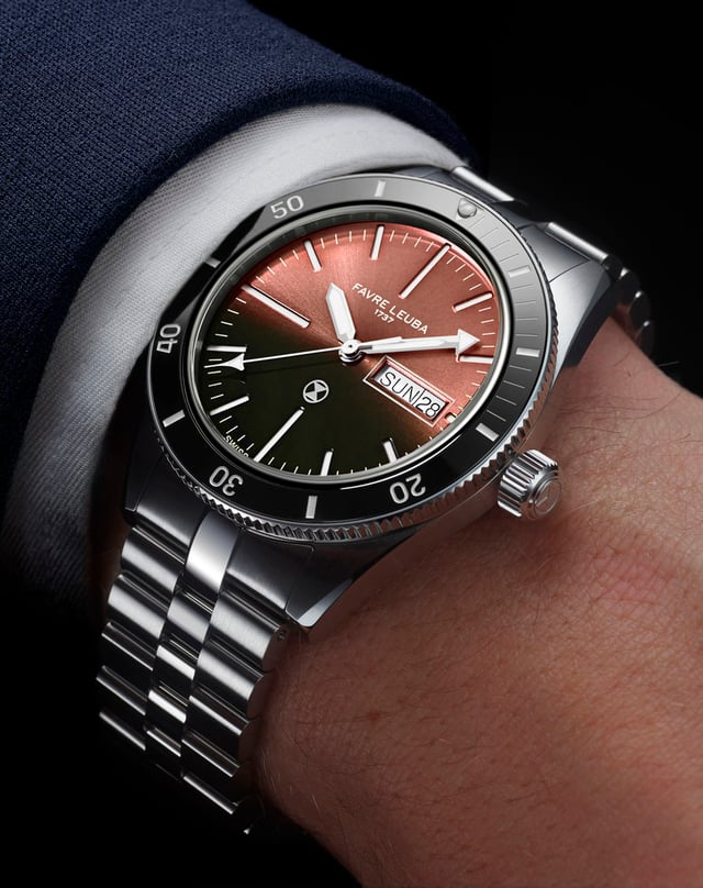 Favre Leuba: Deep Raider Day Date Salmon Wristshot