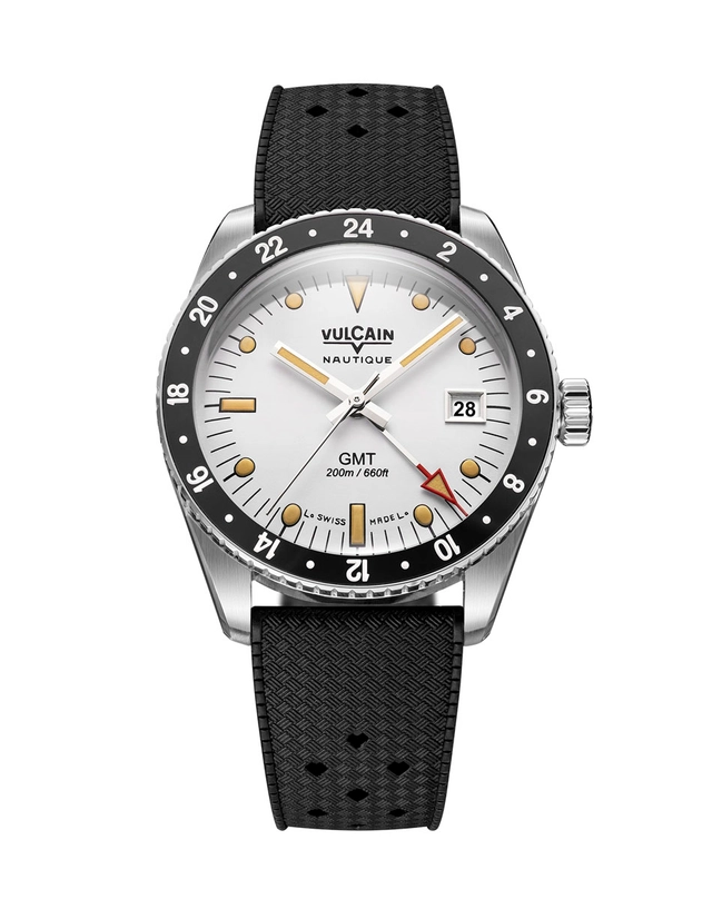 Vulcain: Skindiver Nautique GMT mit weißem Zifferblatt und beigefarbener Leuchtmasse