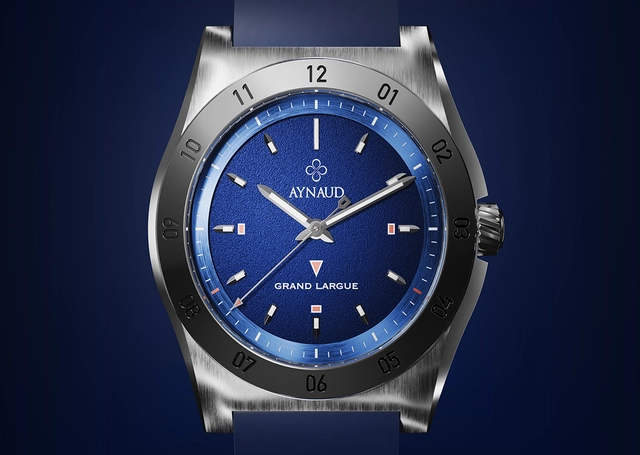 Aynaud – Grand Largue, Edelstahluhr mit Kautschukband und blauem Zifferblatt