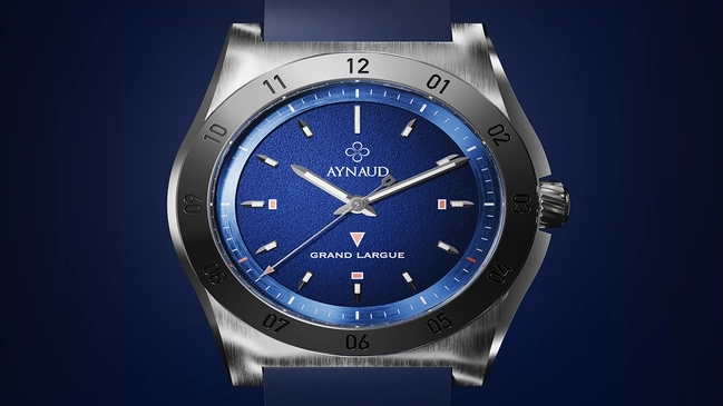 Aynaud – Grand Largue, Edelstahluhr mit Kautschukband und blauem Zifferblatt