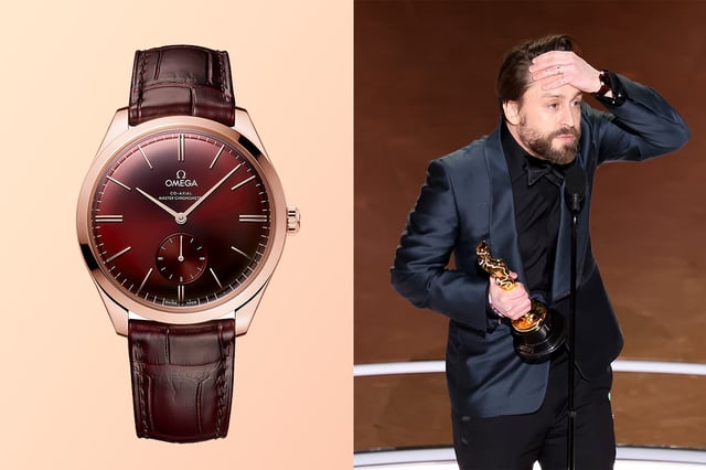 Kieran Culkin x Omega De Ville Trésor in Burgunderrot