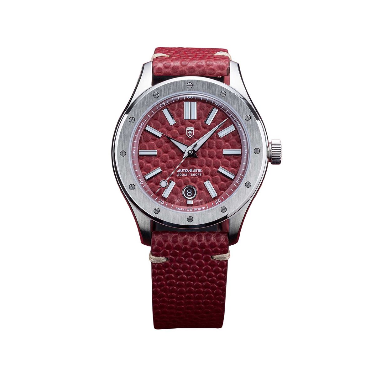 Frontansicht der Heinrich Watches Helicoprion Football Edition