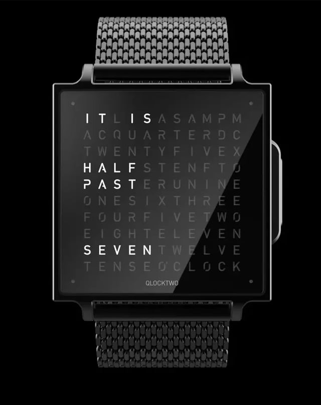 Qlocktwo W, ausgefallene Uhr mit Wortzeitanzeige