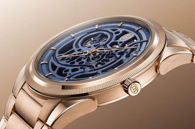 Parmigiani Fleurier Tonda PF Skelett Roségold Milano Blue: Detailaufnahme Zifferblatt und Gehäuse