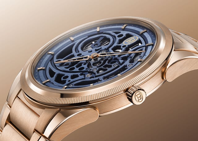 Parmigiani Fleurier Tonda PF Skelett Roségold Milano Blue: Detailaufnahme Zifferblatt und Gehäuse