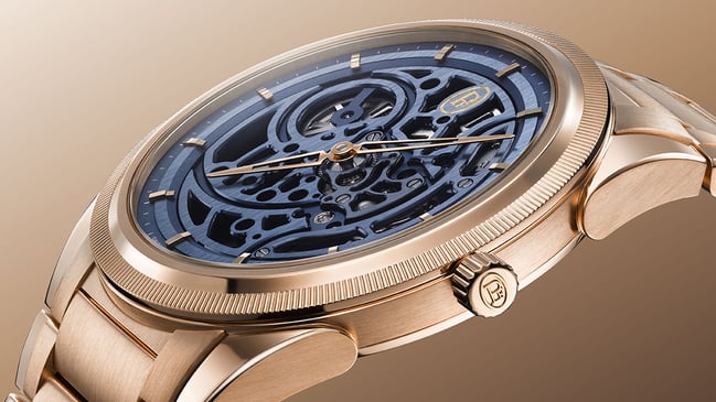 Parmigiani Fleurier Tonda PF Skelett Roségold Milano Blue: Detailaufnahme Zifferblatt und Gehäuse
