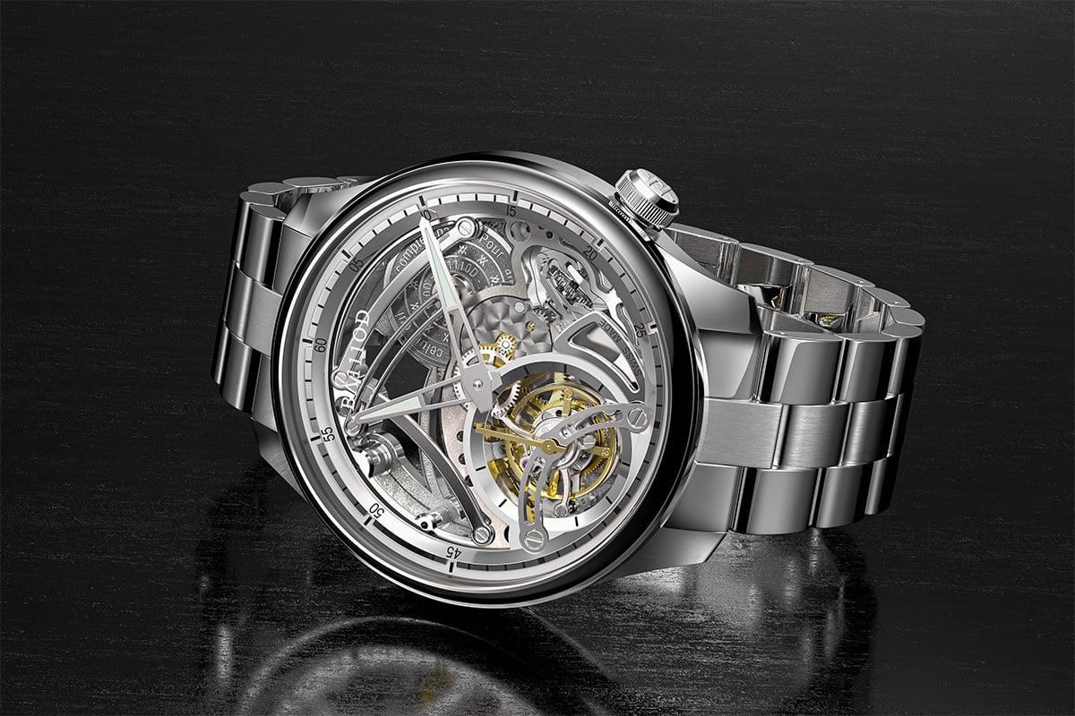 Ba111od Chapter 4 Skeleton Tourbillon White Ice, liegend dunkler Hintergrund