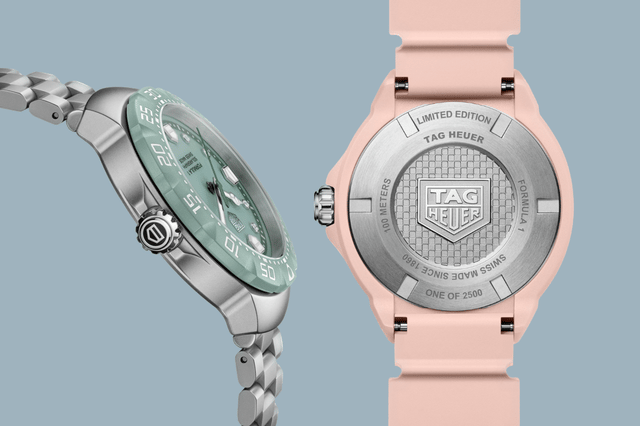 Seitenansicht und Rückseite der TAG Heuer Formula 1 Solargraph 38mm Pastell