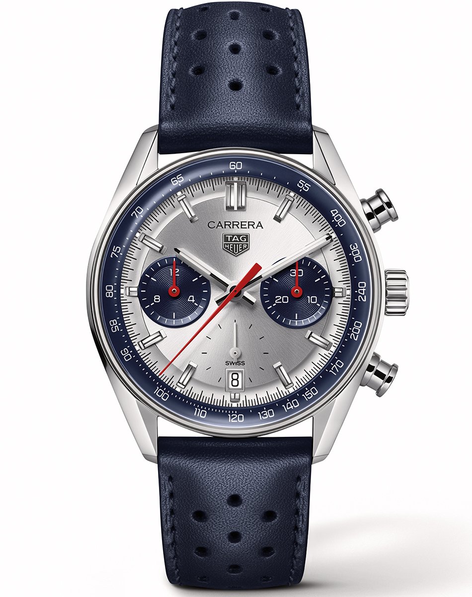Wempe × TAG Heuer Carrera Chronograph Wempe Signature Collection, Automatik-Chronograph mit silbernem Zifferblatt und Lederband
