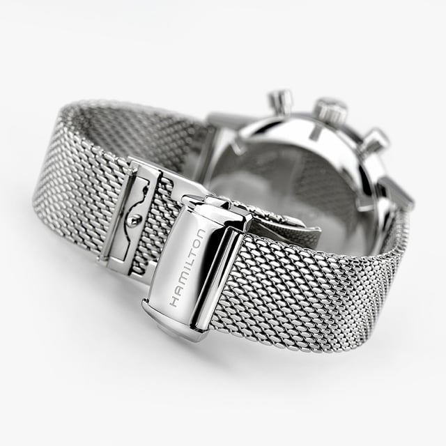 Hamilton American Classic Chronograph H, Gehäuseboden und Milanaise-Band