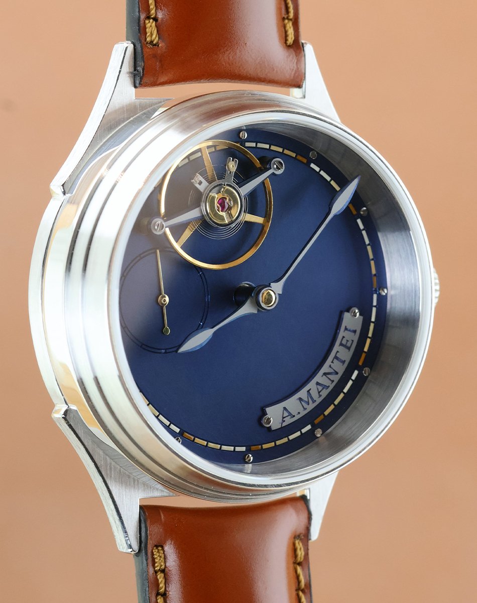 A. Mantei – Horologium, ausgefallene Uhr aus Silber mit Handaufzugswerk