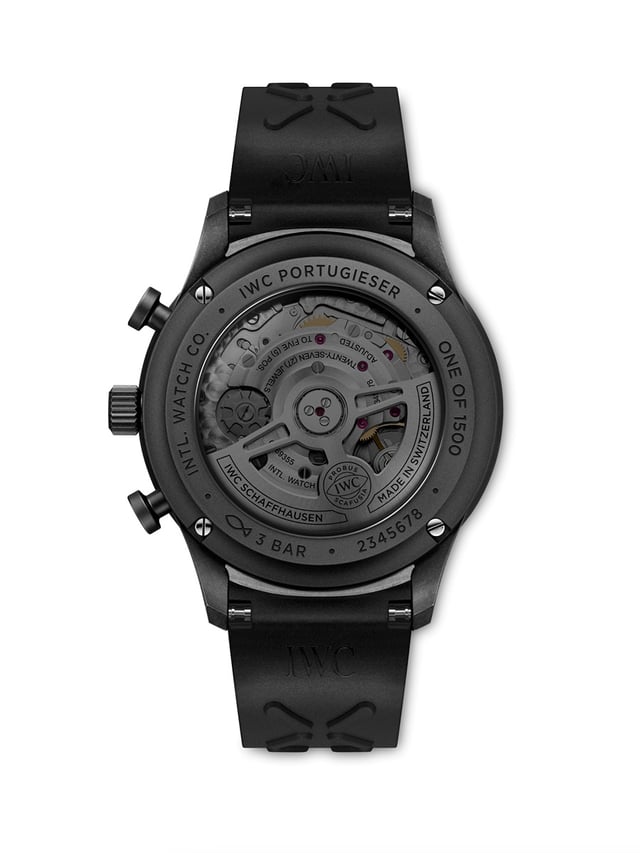 IWC: Portugieser Chronograph Ceratanium, Ref. IW371631, Ansicht Gehäuseboden, Einsicht Kaliber