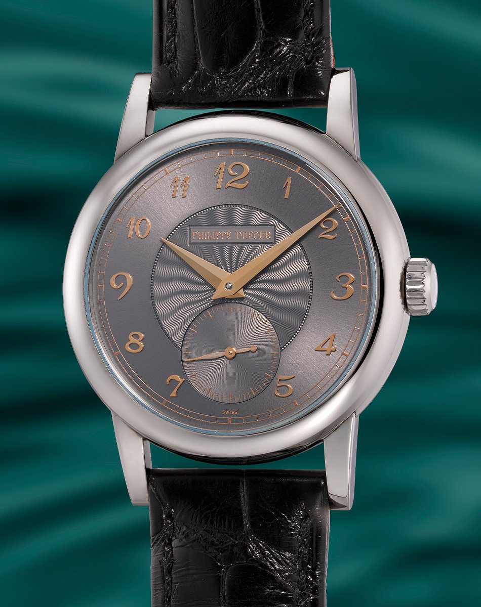 Philippe Dufour Simplicity, elegante Luxusuhr aus Edelstahl mit Lederband