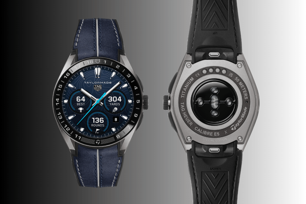 Front und rückseite der TAG Heuer Connected Calibre E5 45 mm x TaylorMade Edition