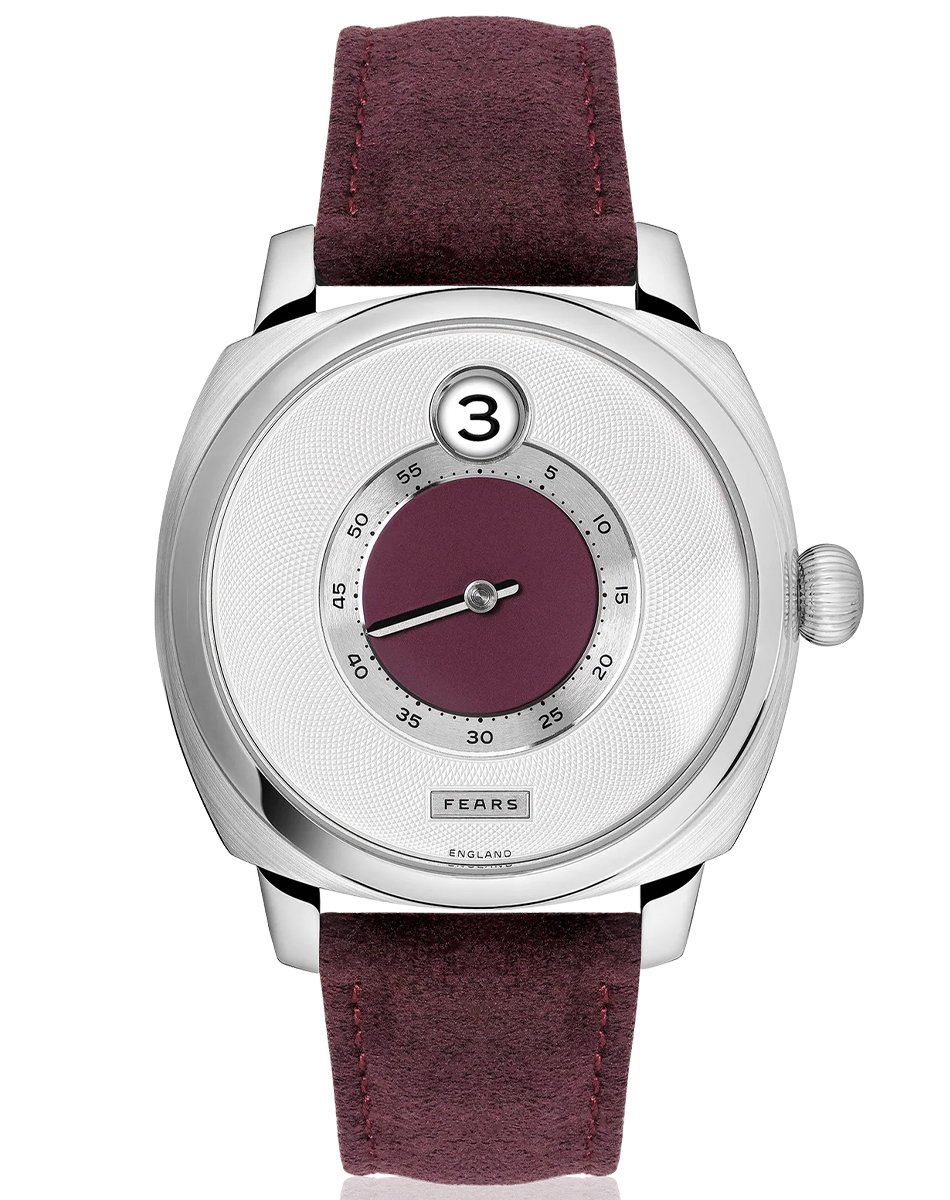 Fears Brunswick 40.5 Jump Hour „Barleycorn Plum“, Uhr mit springender Stunde und mechanischem Werk