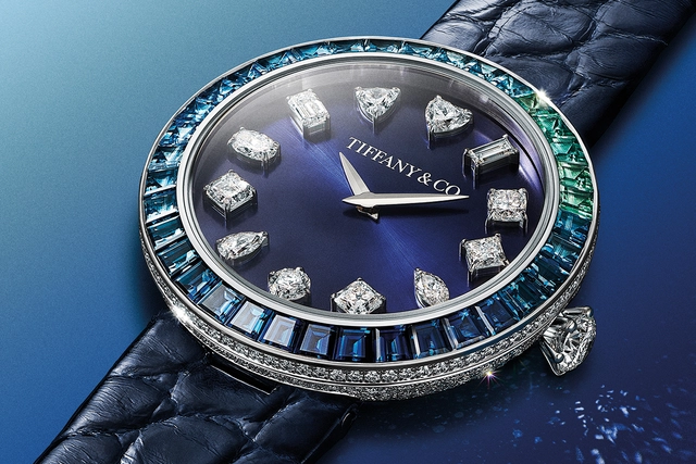 Eternity Baguette Watch by Tiffany in 18k white gold with diamonds and gemstones