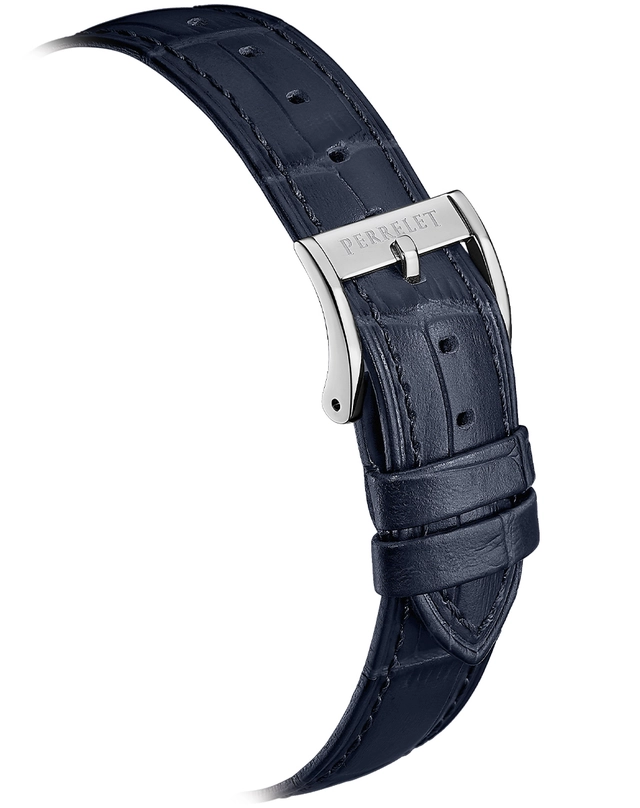 Perrelet – Weekend Arctic Dunes, elegante Edelstahluhr mit Automatikwerk und hellblauem Zifferblatt