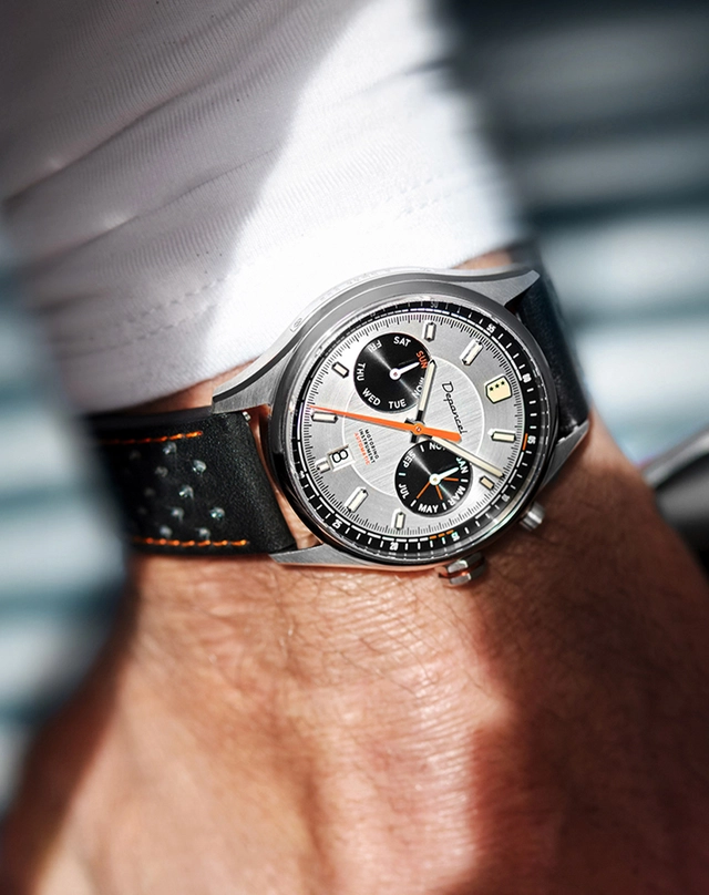 Depancel – Allure Autosport, Automatikuhr mit Lederband und silbernem Zifferblatt