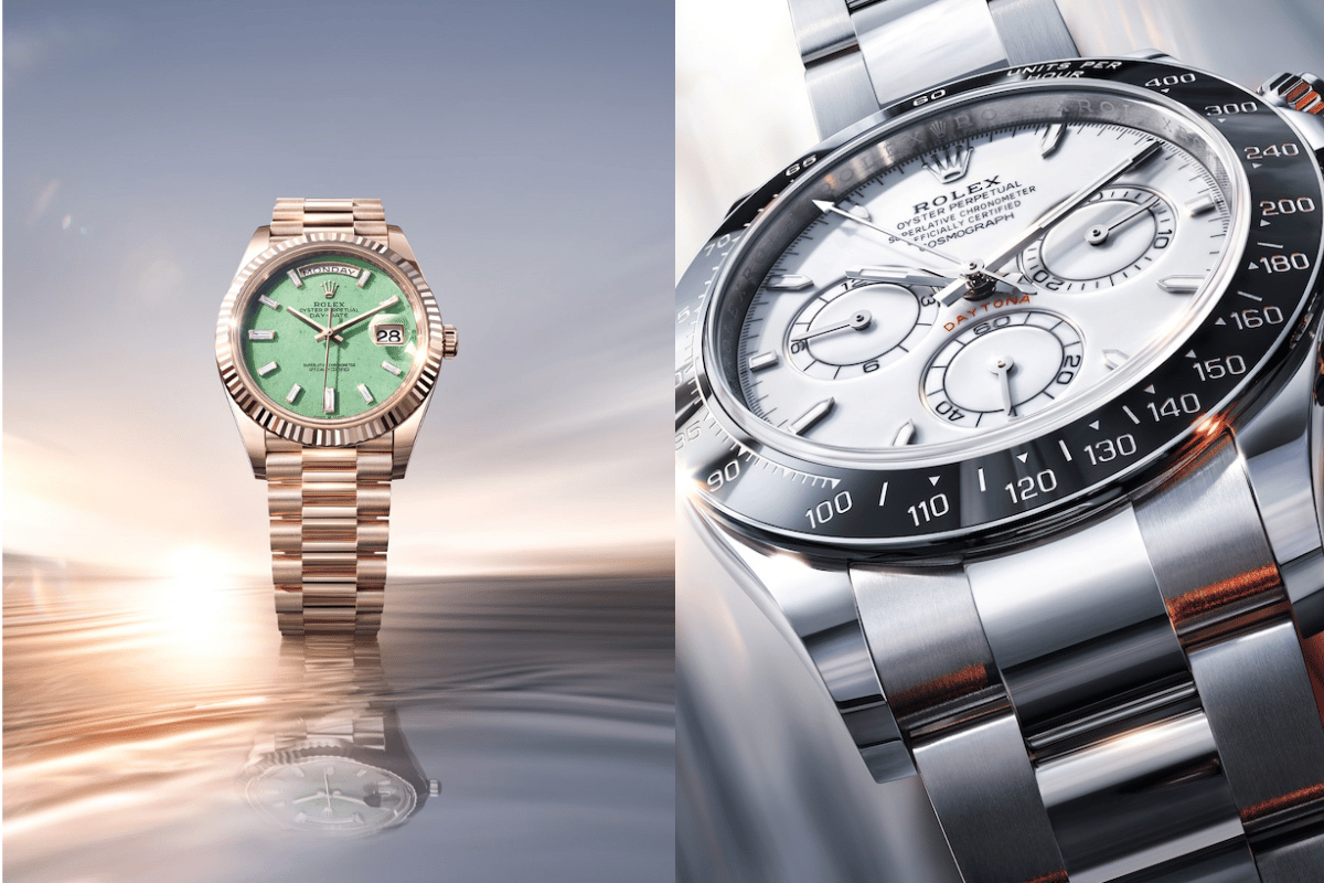 Rolex Day-Date 40 und Zifferblattdetail des Cosmograph Daytona 