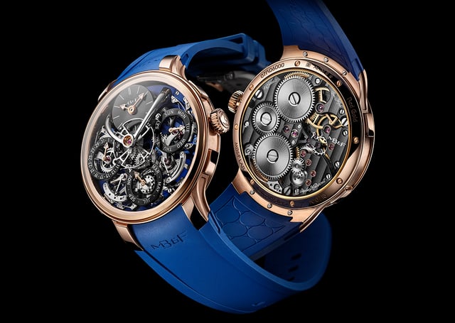 MB&F Legacy Machine Perpetual EVO, limitierte Edition in 18-Karat-Roségold mit ozeanblauem Zifferblatt