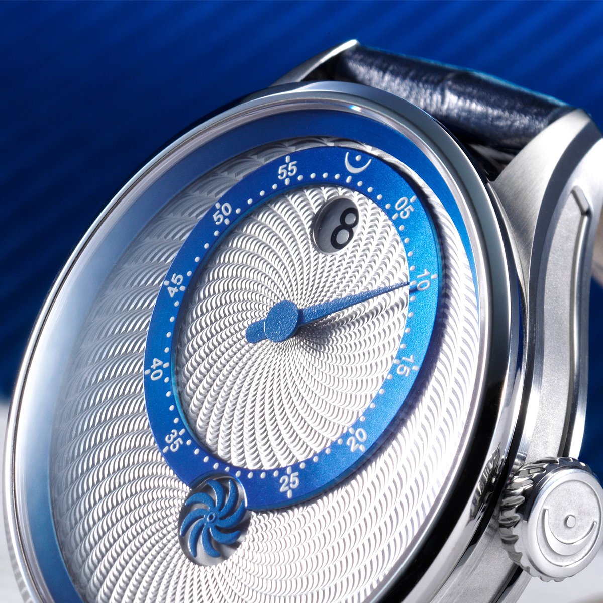 Nahaufnahme der Meistersinger Souscription Panthero Jumping Hour Guilloché  