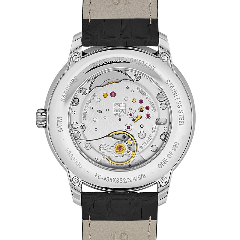Frederique Constant Classics Moneta Handaufzug: Bodenansicht Gehäuse, Kaliberansicht