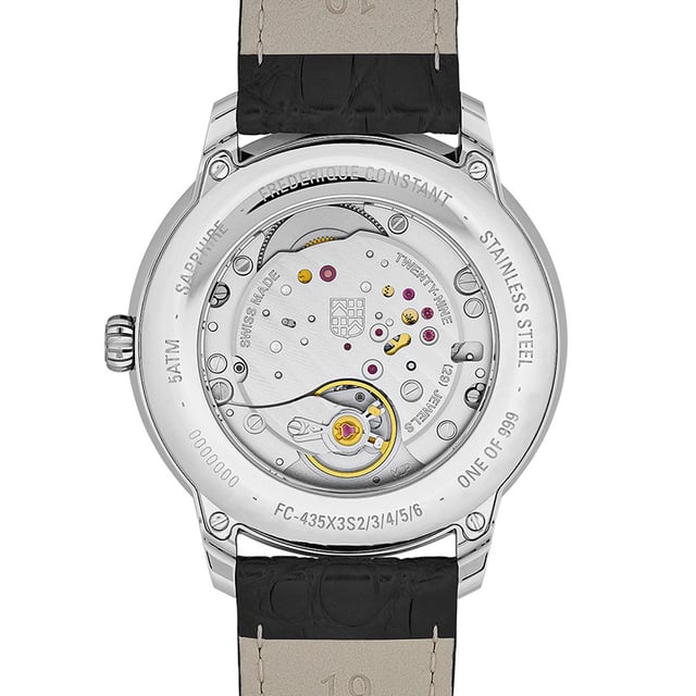 Frederique Constant Classics Moneta Handaufzug: Bodenansicht Gehäuse, Kaliberansicht