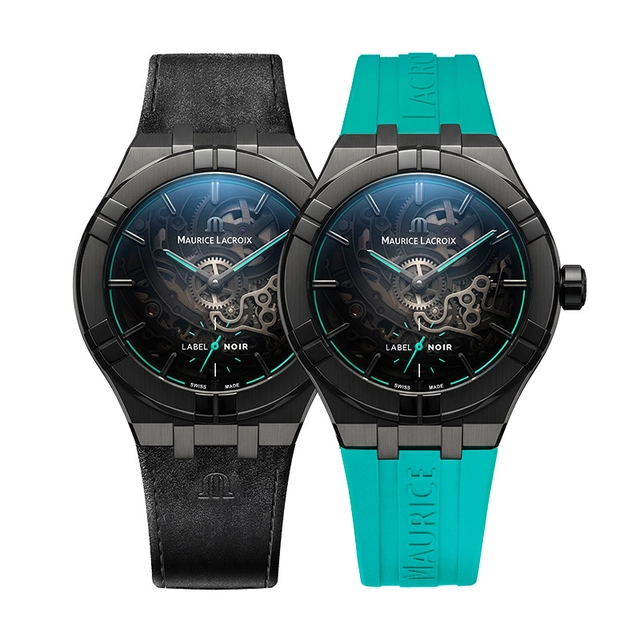Maurice Lacroix X Label Noir: Aikon Automatic Label Noir, Uhr mit Lederband und Uhr mit Kautschukband